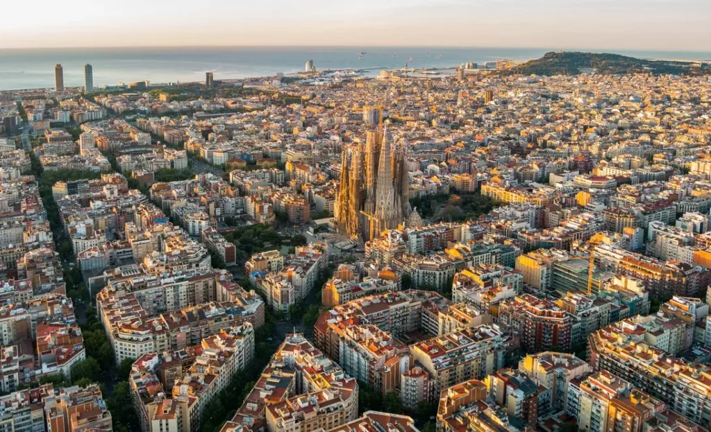 aerial-view-of-barcelona- work in spain