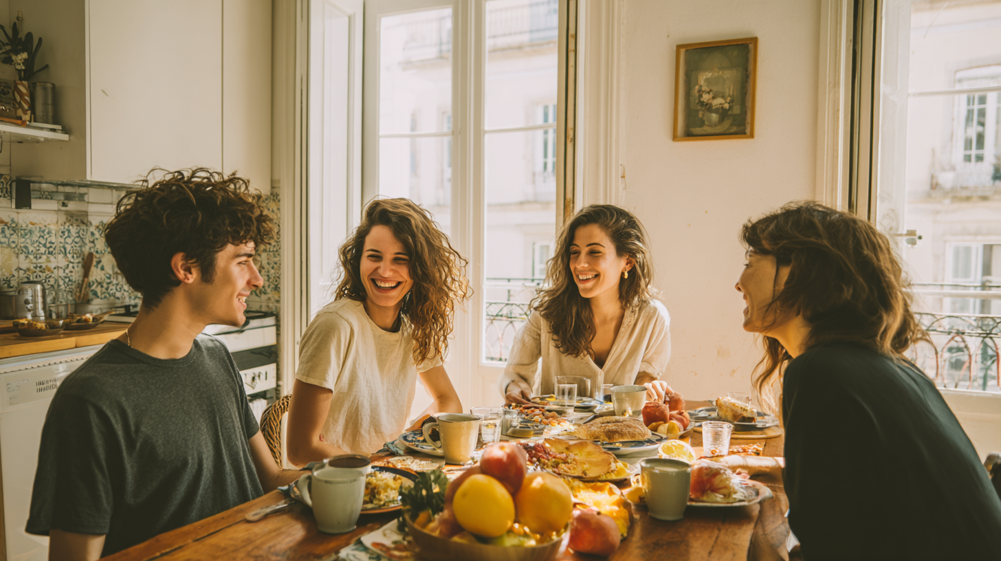 Jeunes Européens en colocation dans un logement fourni au Portugal