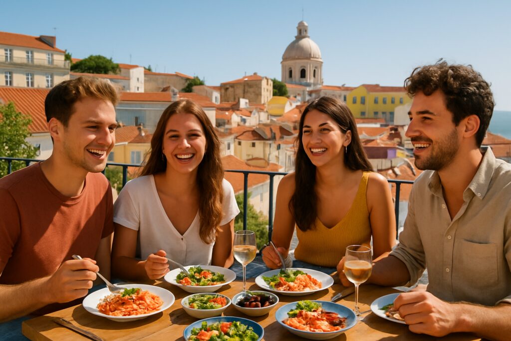 Freunde finden in Lissabon: Gruppe junger Auswanderer