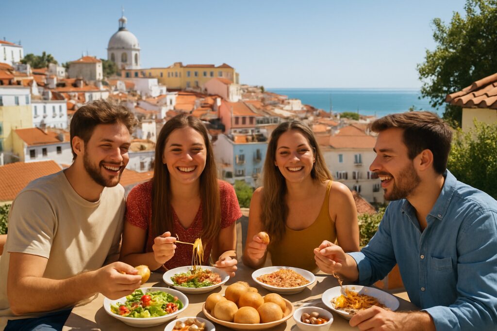 Making friends in Lisbon: group of young expats