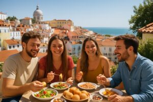 Making friends in Lisbon: group of young expats